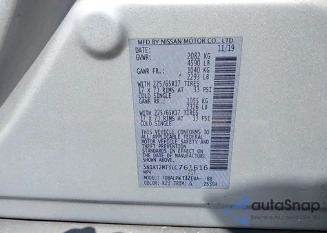 2020 Nissan Rogue S Fwd z USA, uszkodzony, nr VIN 5N1AT2MT3LC761616